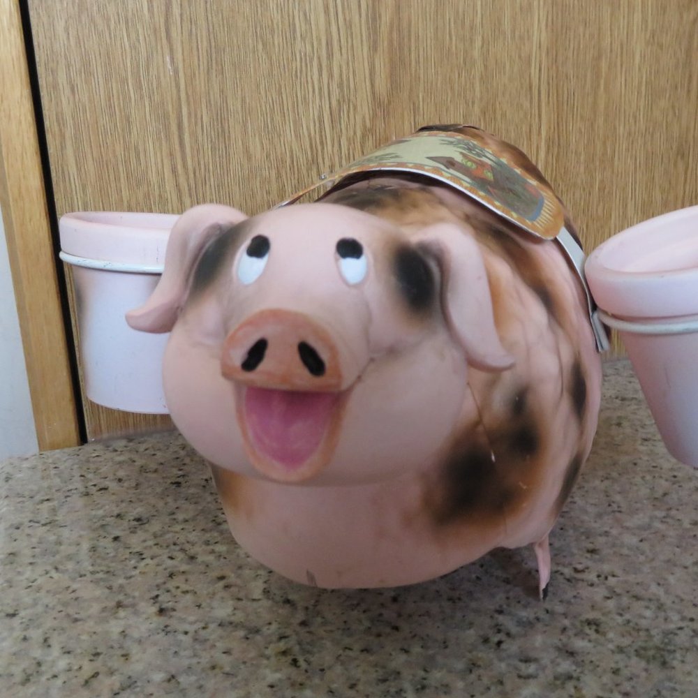Metal Bobble Head PIG Planter with Pots 12" x 6" x 5" (56V)